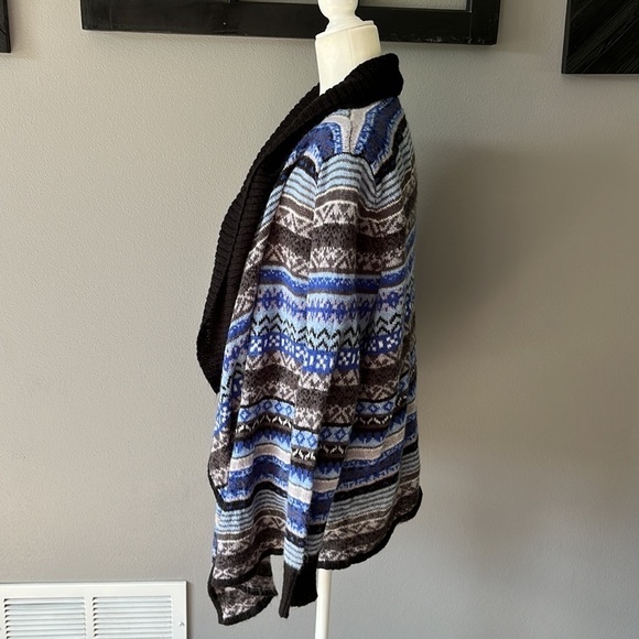 Kensie Blue Patterned Striped Open Front Waterfall Cardigan - Picture 5 of 8